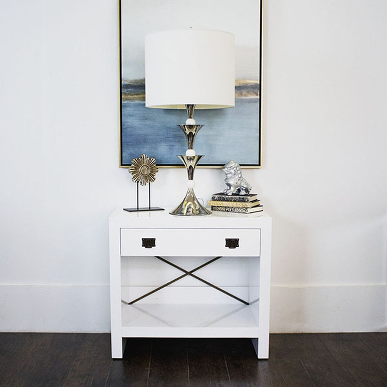 Worlds Away, Dalton White Lacquer Nightstand