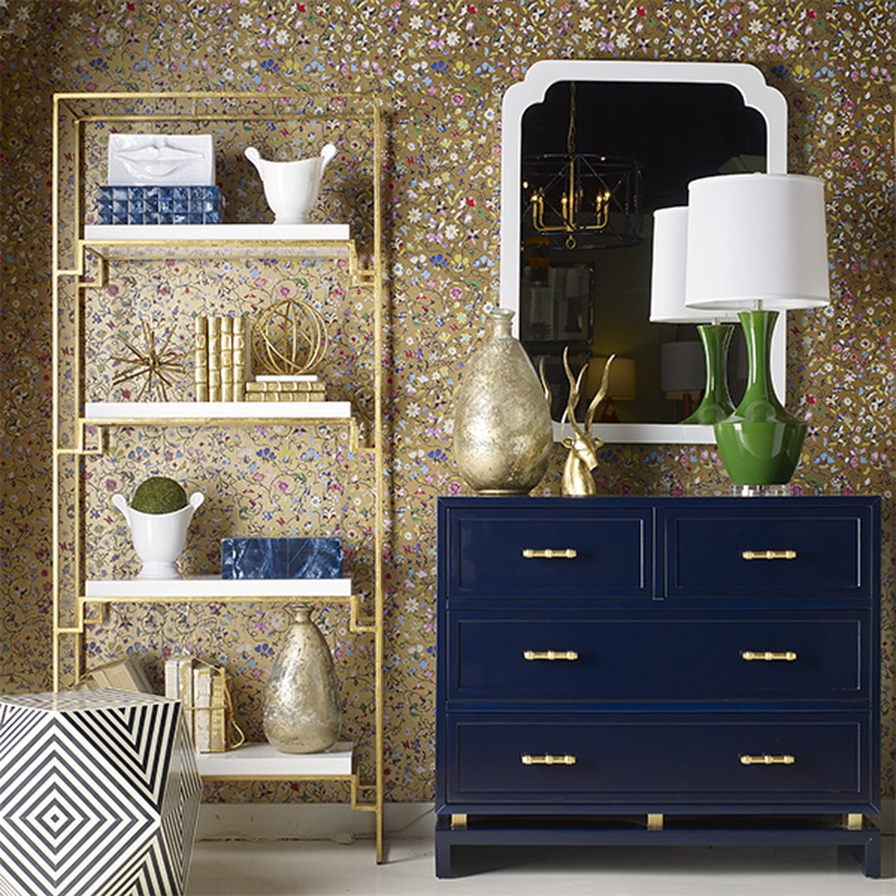 Worlds Away, Declan Four Drawer Chest with Gold Leaf Hardware