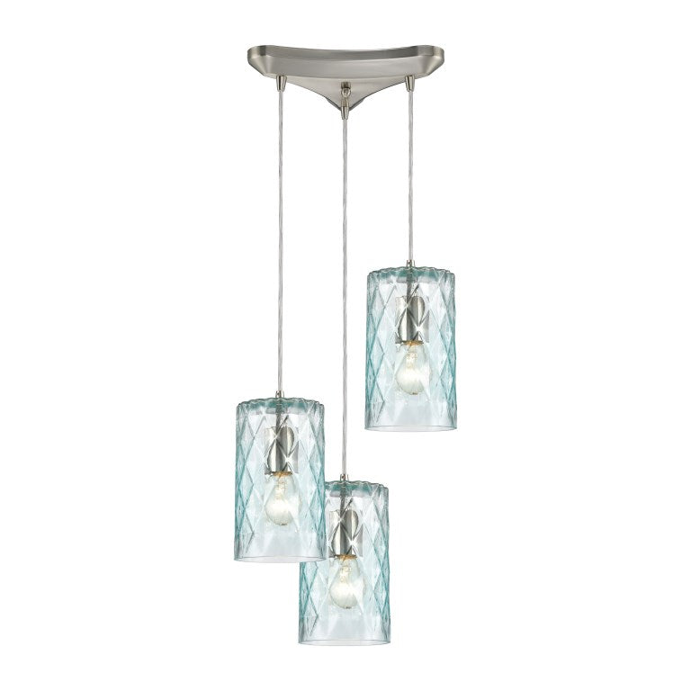 Elk Home, Diamond Pleat 12'' Wide 3-Light Pendant - Satin Nickel