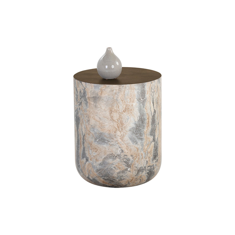 Sunpan, Diaz End Table - Marble Look - Antique Brass