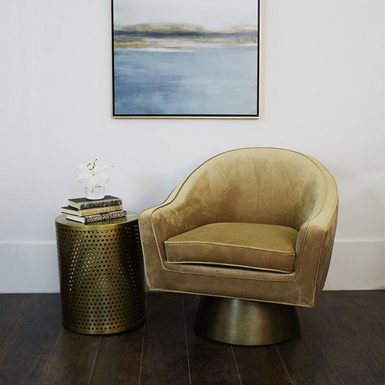 Worlds Away, Dominic Modern Swivel Chair with Bronze Base