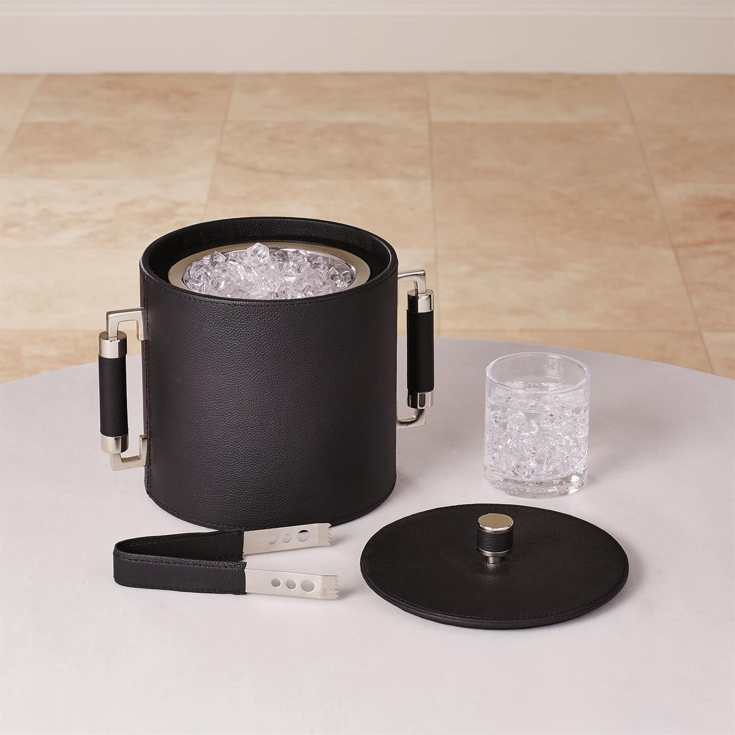 Global Views, Double Handle Ice Bucket - Black Leather