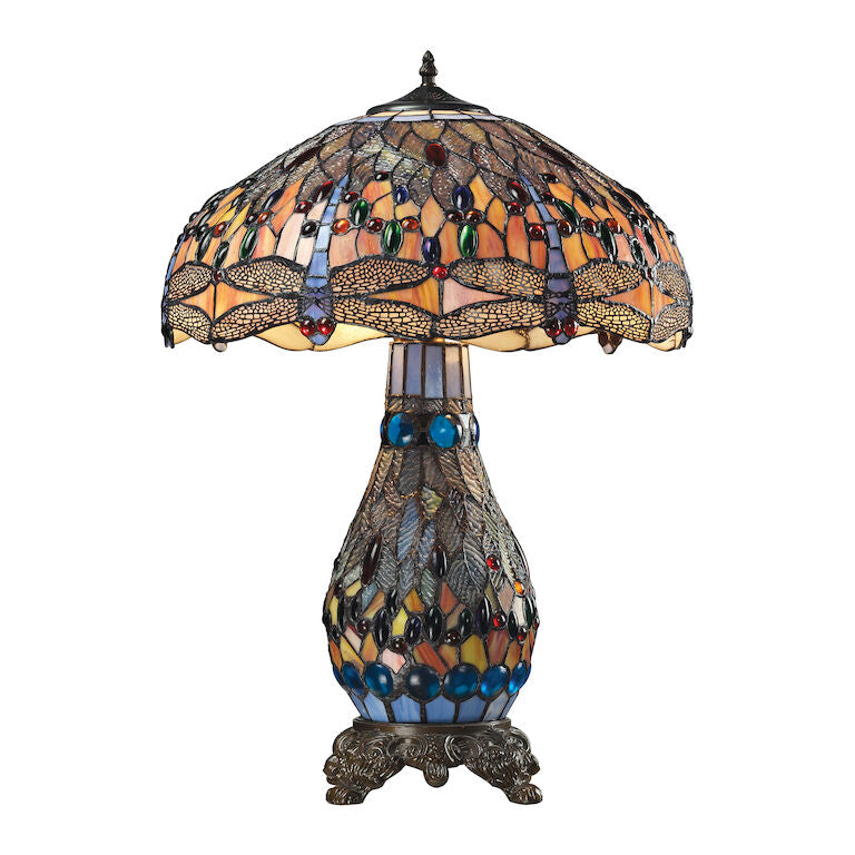 Elk Home, Dragonfly 26'' High 3 - Light Table Lamp - Tiffany Glass