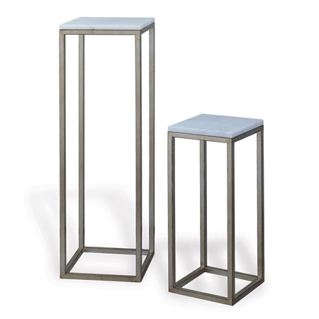 Port 68, Drake Silver / White Marble Pedestals (Set of 2)