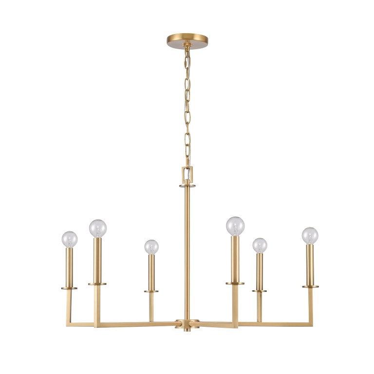 Elk Home, Dunne 30'' Wide 6-Light Chandelier - Lacquered Brass