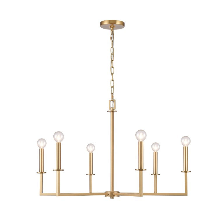 Elk Home, Dunne 30'' Wide 6-Light Chandelier - Lacquered Brass