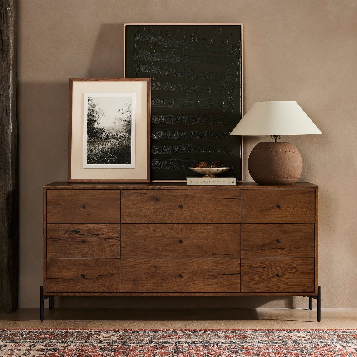 Four Hands, Eaton 9 Drawer Dresser-Amber Oak Resin