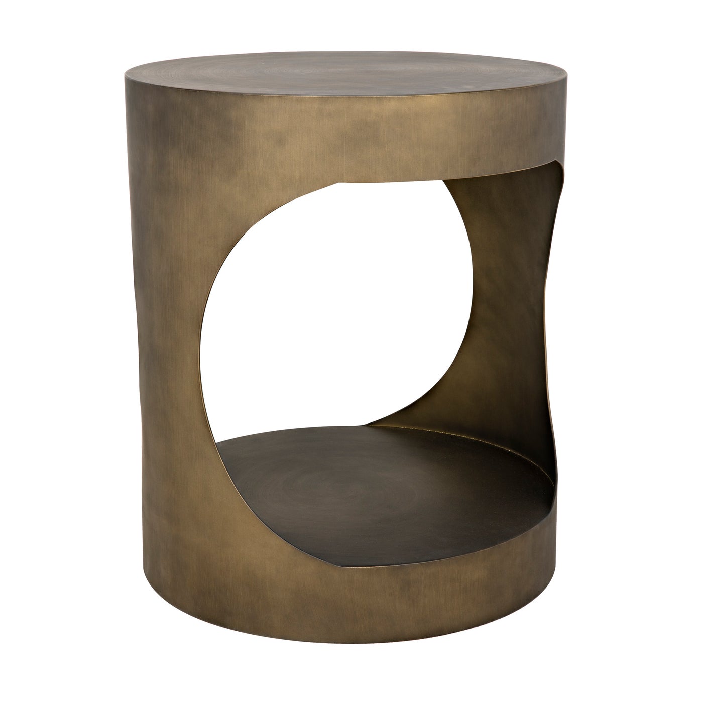 Noir, Eclipse Round Side Table - Metal With Aged Brass Finish