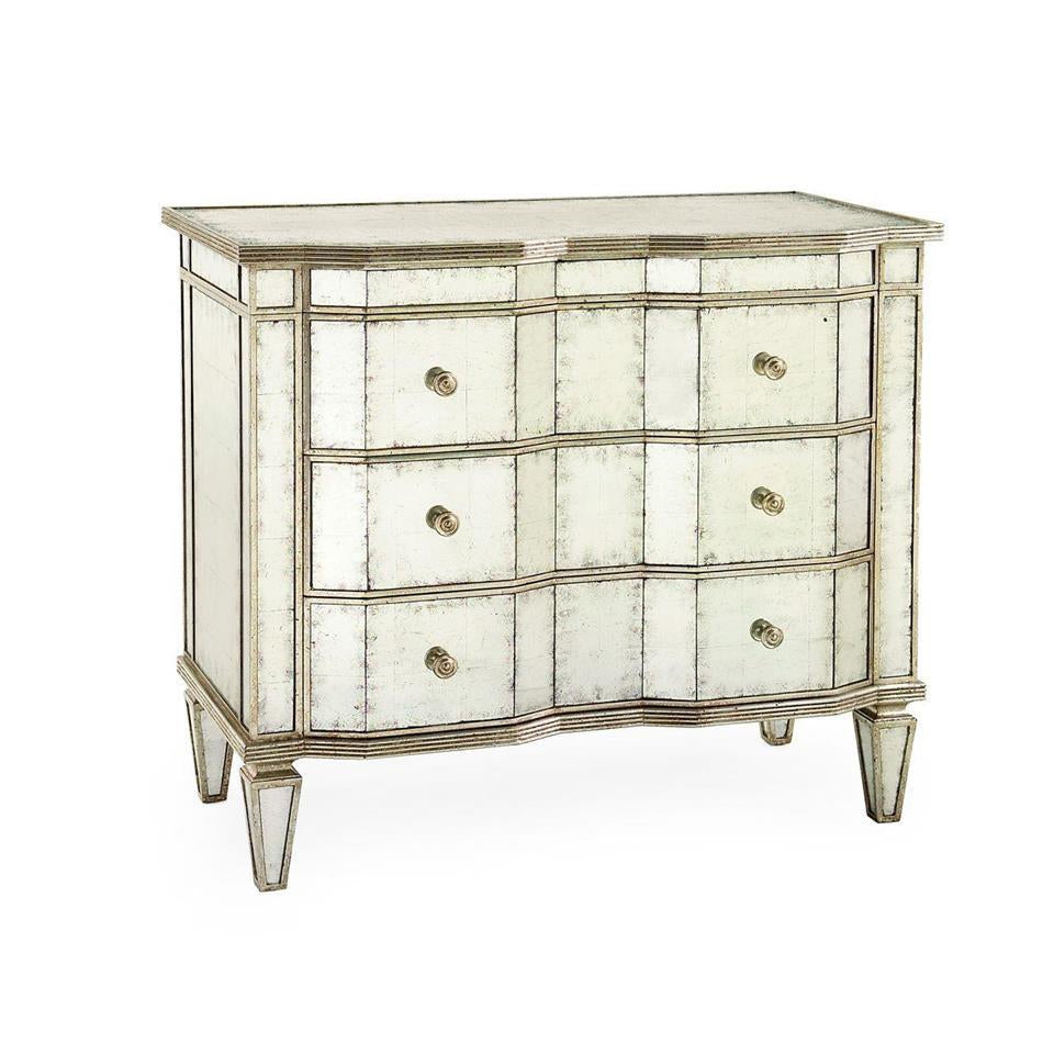 John Richard, Églomisé Three-Drawer Chest with Silver-Leaf Molding