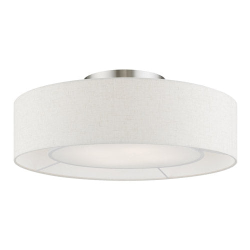 Livex Lighting, Ellsworth Semi-Flush Brushed Nickel with Shiny White Accents