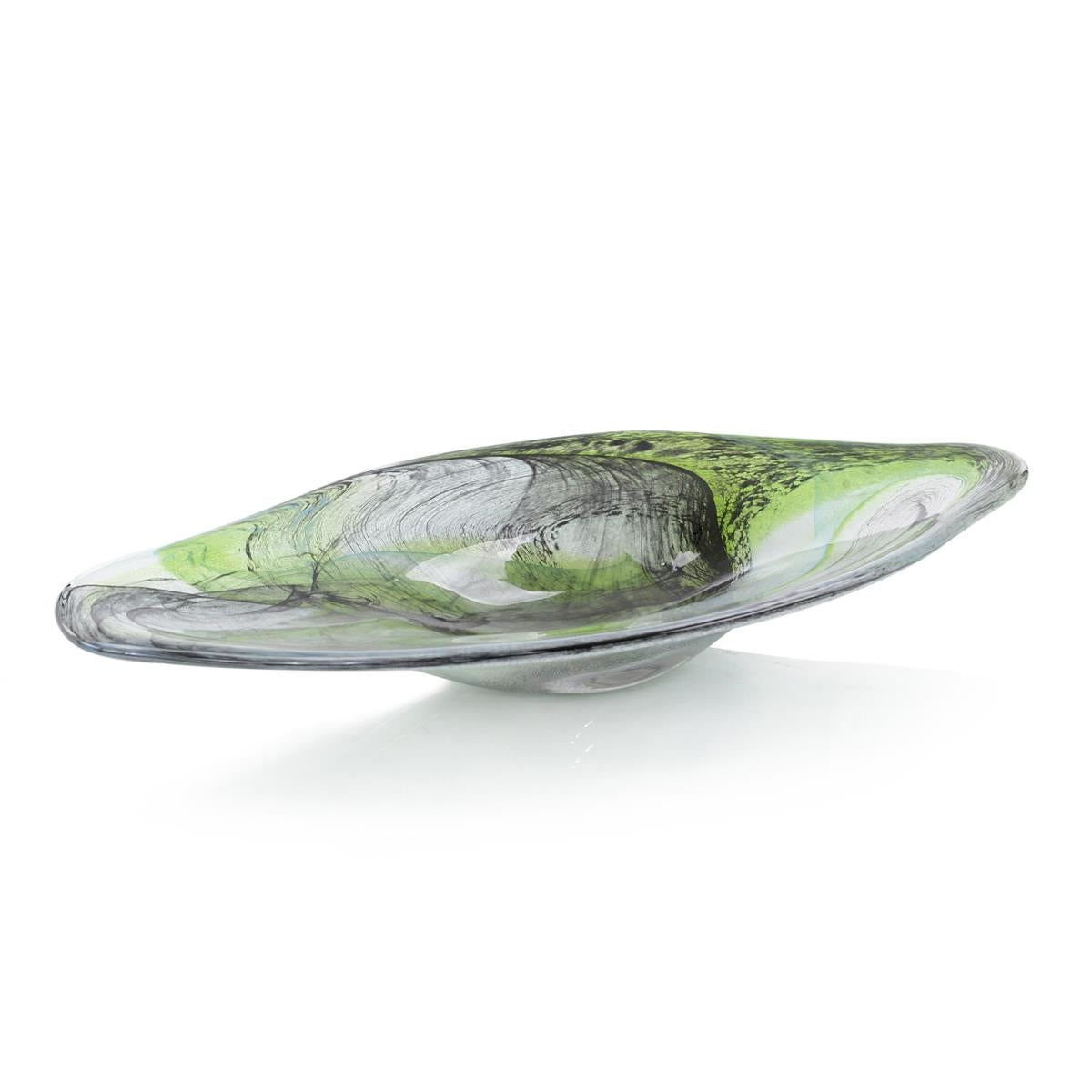 John Richard, Emerald Green And Charcoal Handblown Glass Bowl