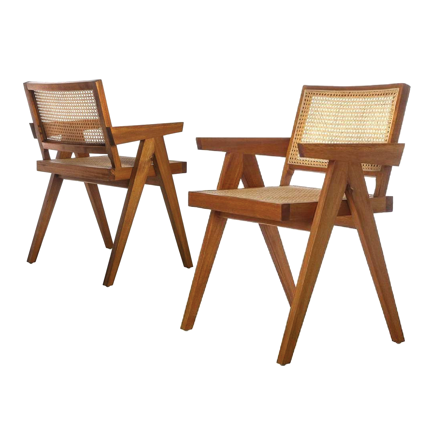 France & Son, Jeanneret Dining Armchair Set with Cane Seat and Back