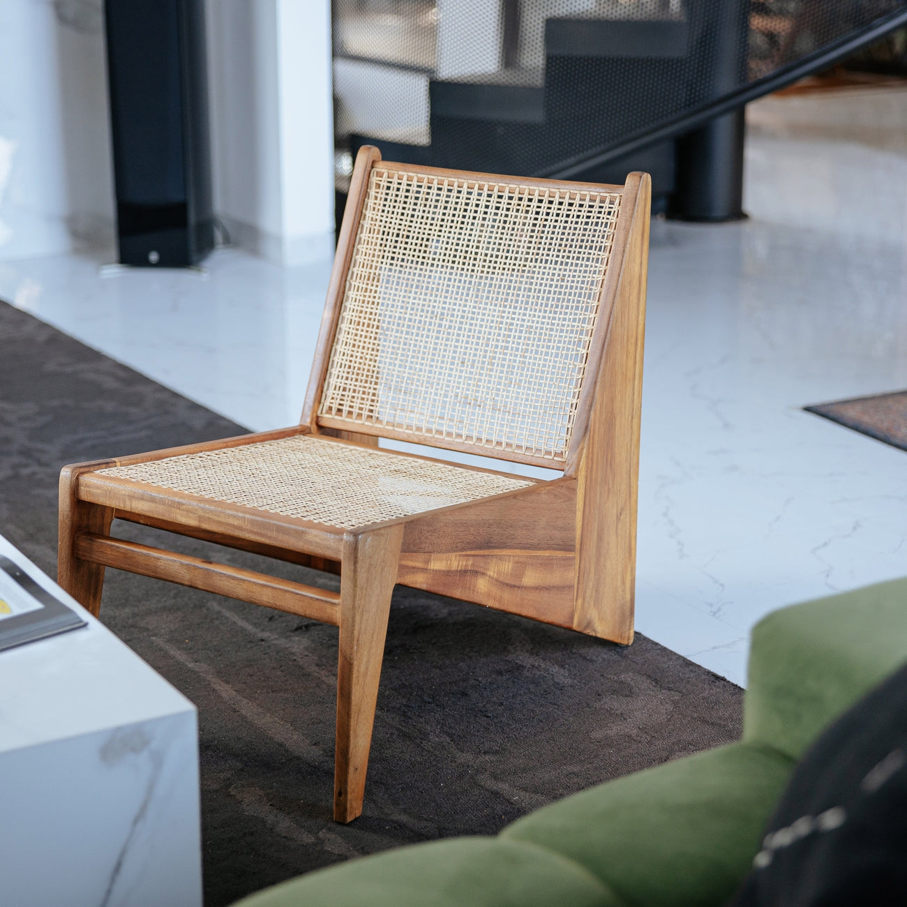 France & Son, Jeanneret Kangaroo Lounge Chair with Hand Caned Seat