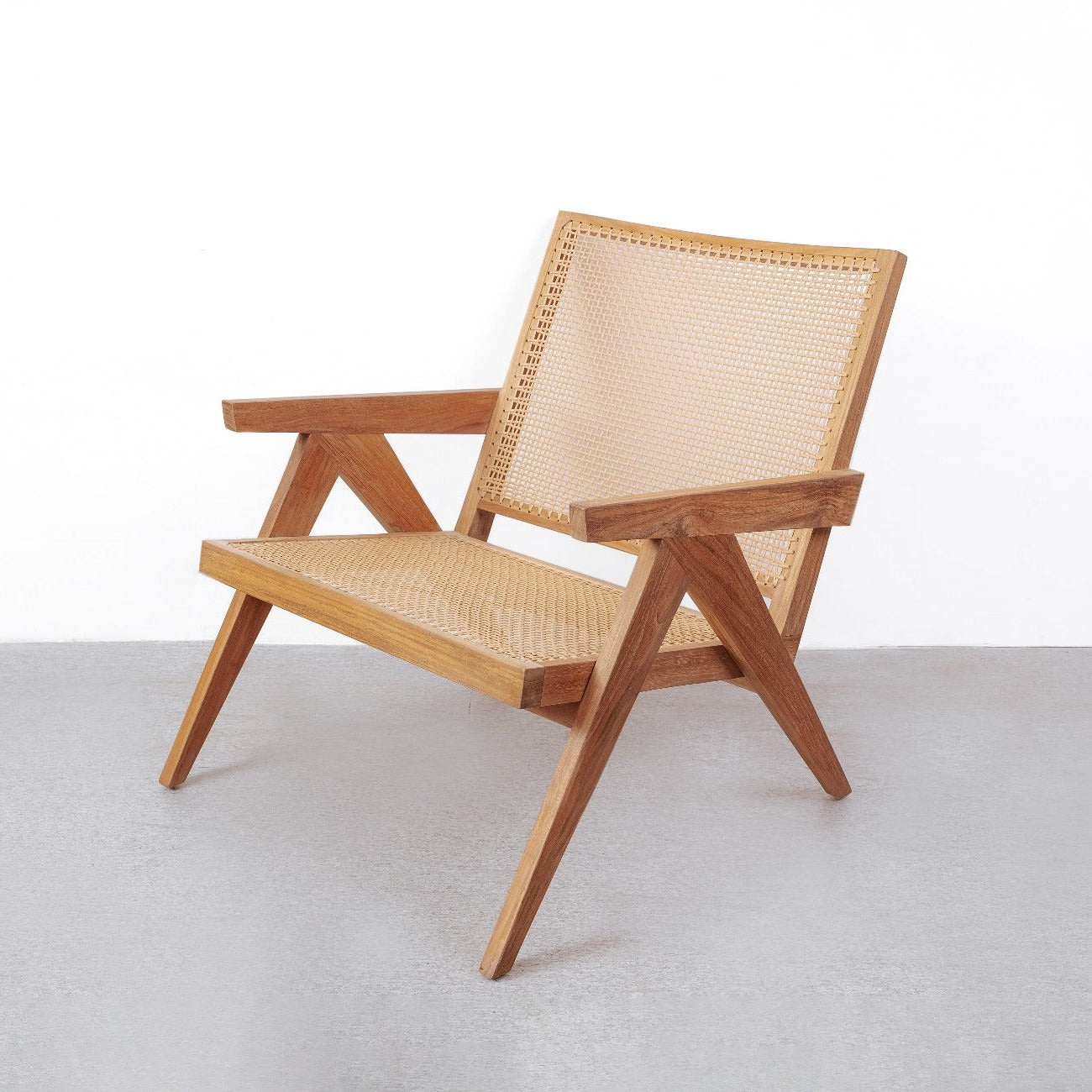 France & Son, Jeanneret Lounge Chair with Arms and Hand Caned Seat - Indoor / Outdoor