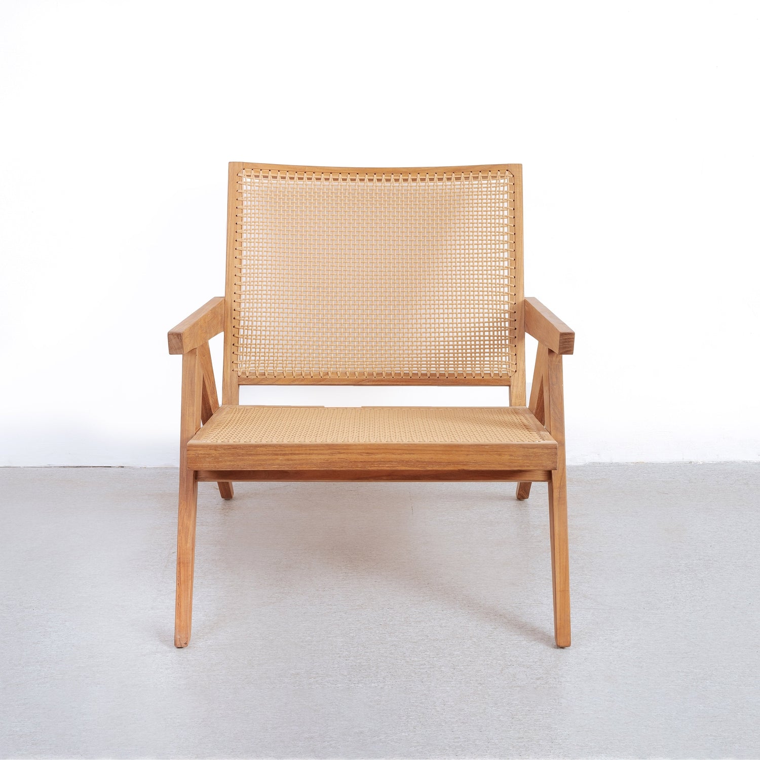 France & Son, Jeanneret Lounge Chair with Arms and Hand Caned Seat - Indoor / Outdoor