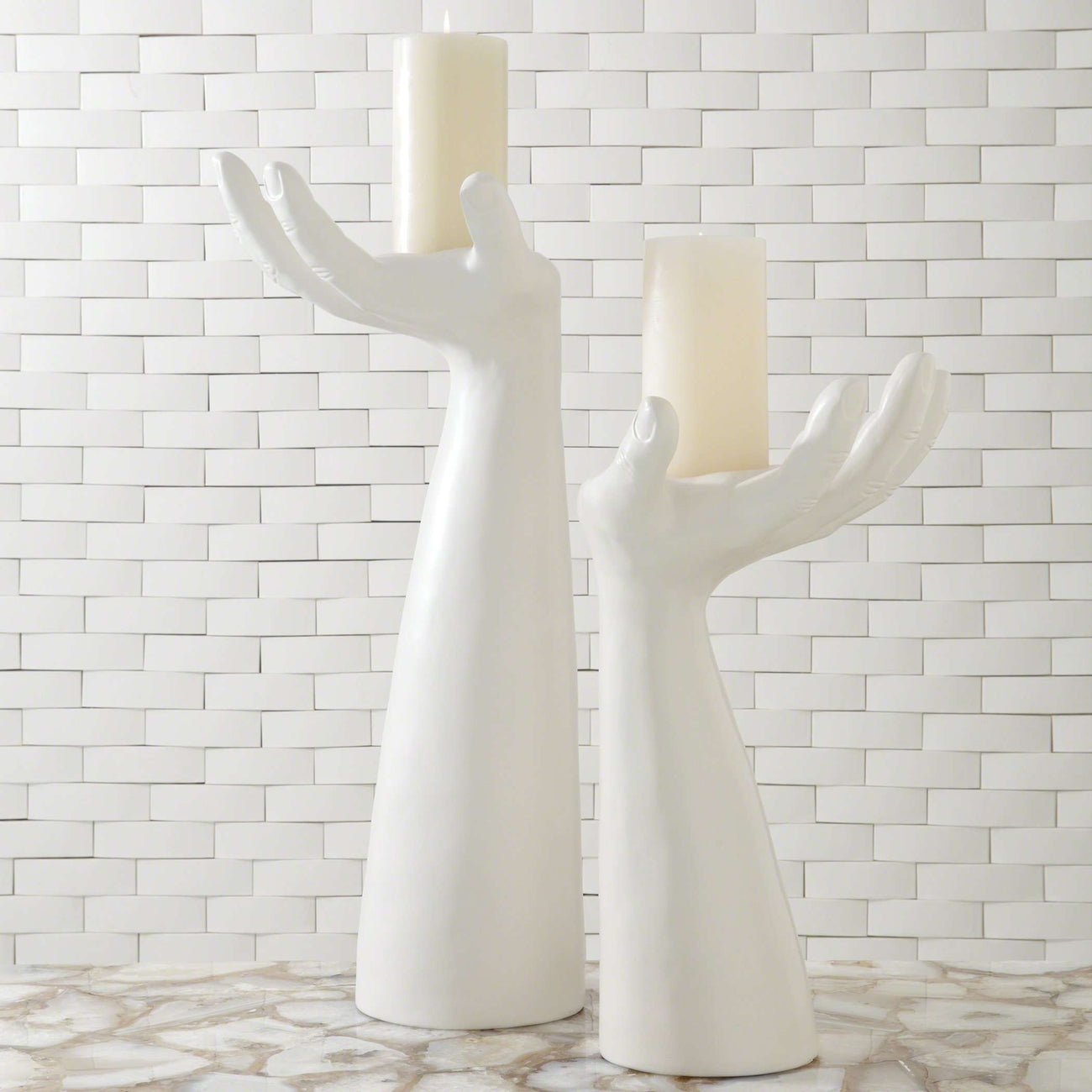 Global Views, Palma Candleholder - Left - Matte White