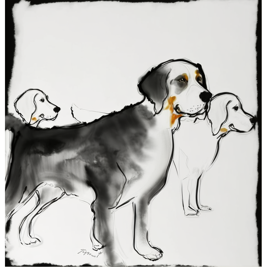 FASart, Paws and Stripes: Three Dogs in Black and White - Limited Edition Print