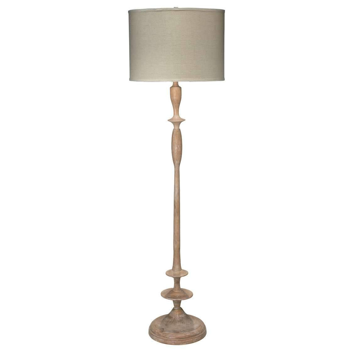 Jamie Young, Petite Paro Floor Lamp in Bleached Wood with Large Drum Shade in Natural Linen