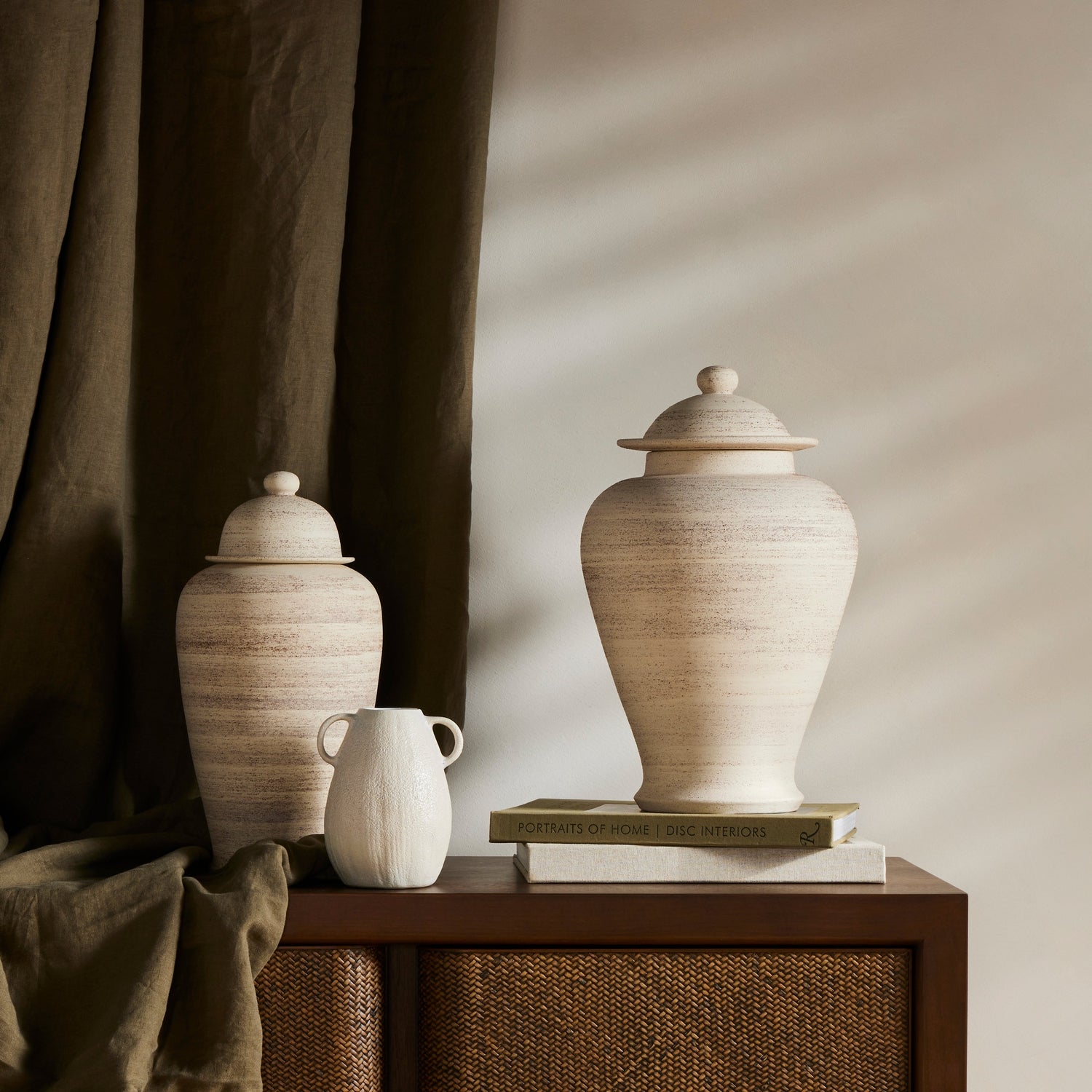 Four Hands, Pima Jar With Lid - Distressed Cream