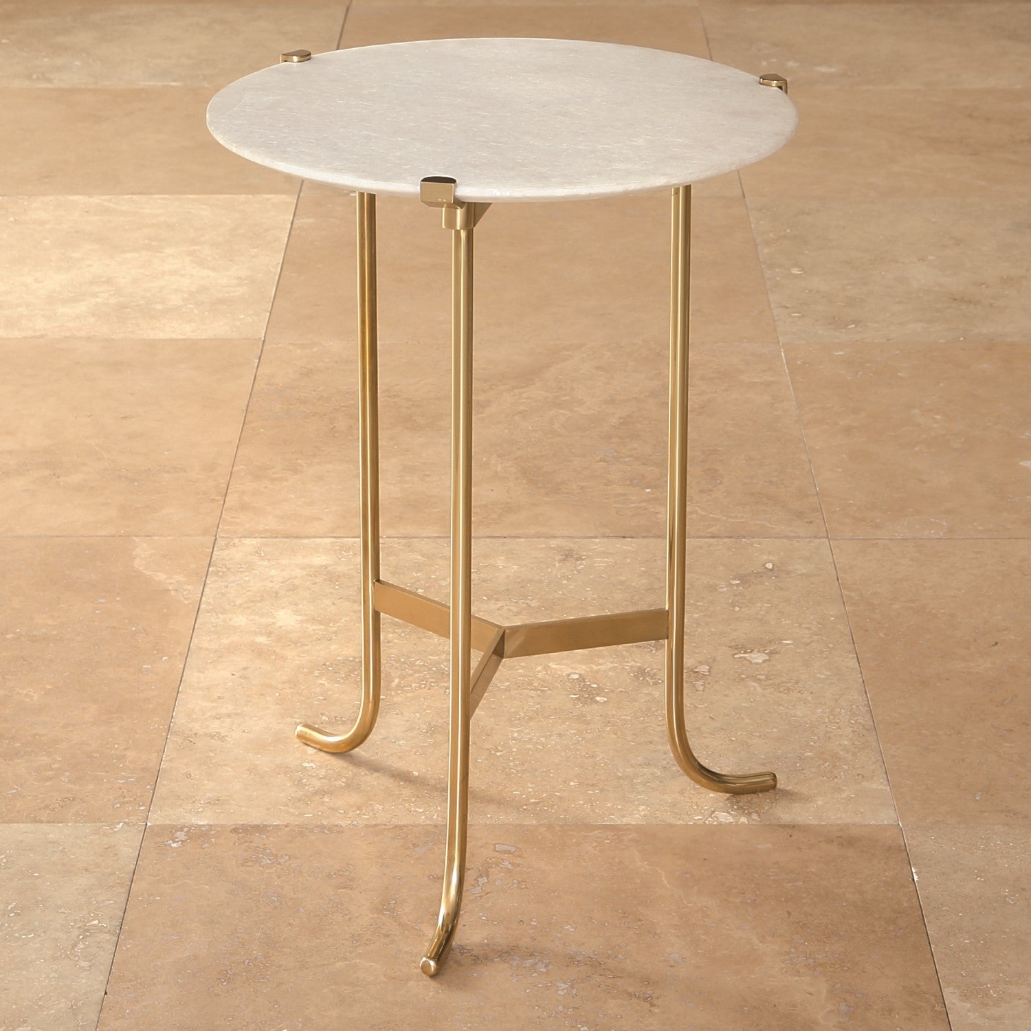 Global Views, Plie Table - Brass/White Honed Marble