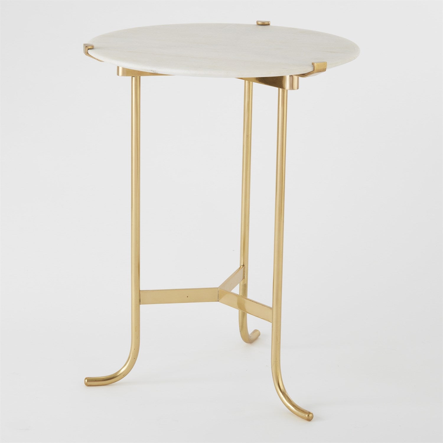 Global Views, Plie Table - Brass/White Honed Marble