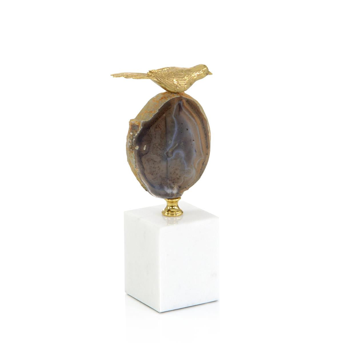 John Richard, Polished Agate and Brass Bird Sculpture