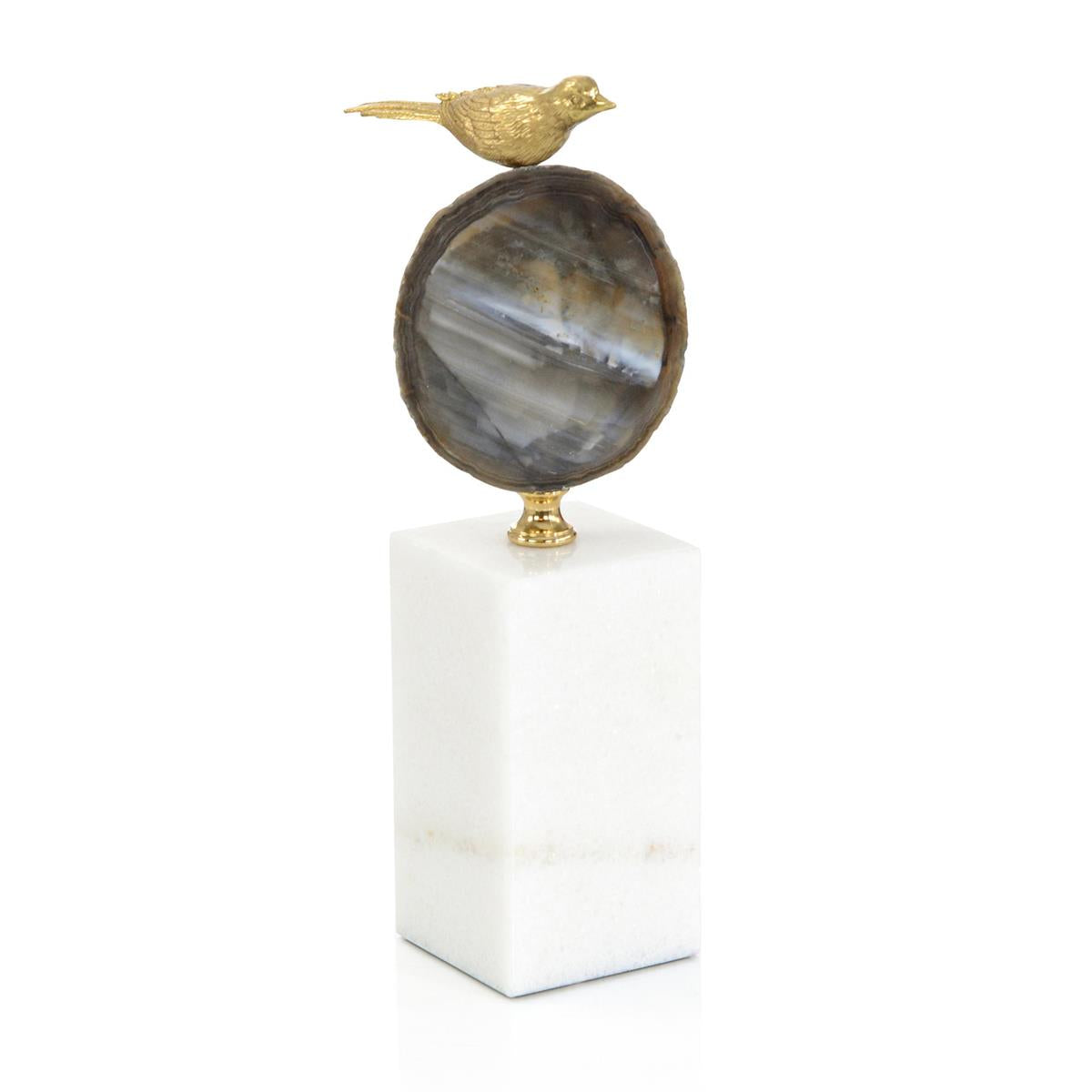 John Richard, Polished Agate and Brass Bird Sculpture