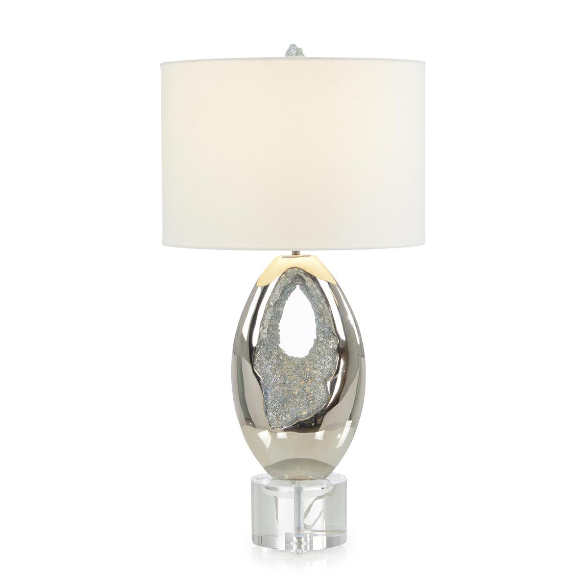 John Richard, Polished Nickel and Sea Blue Geode Table Lamp