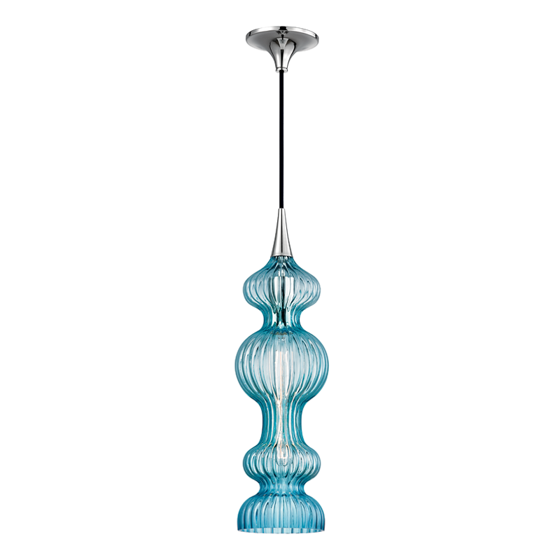 Hudson Valley, Pomfret 1 Light Pendant With Blue Glass Aged Brass