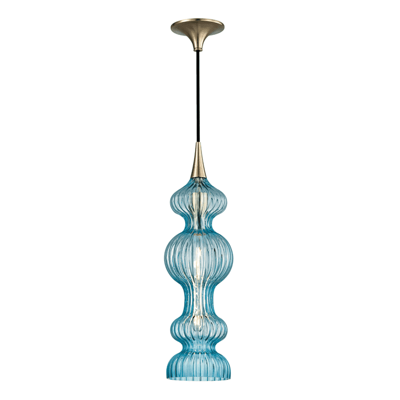 Hudson Valley, Pomfret 1 Light Pendant With Blue Glass Aged Brass