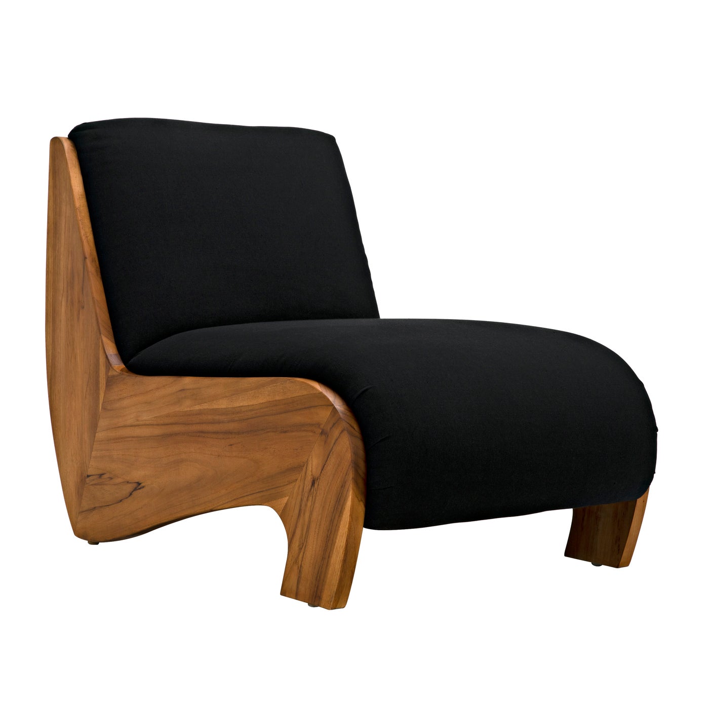 Noir, Portofino Chaise - Teak w/Black Fabric