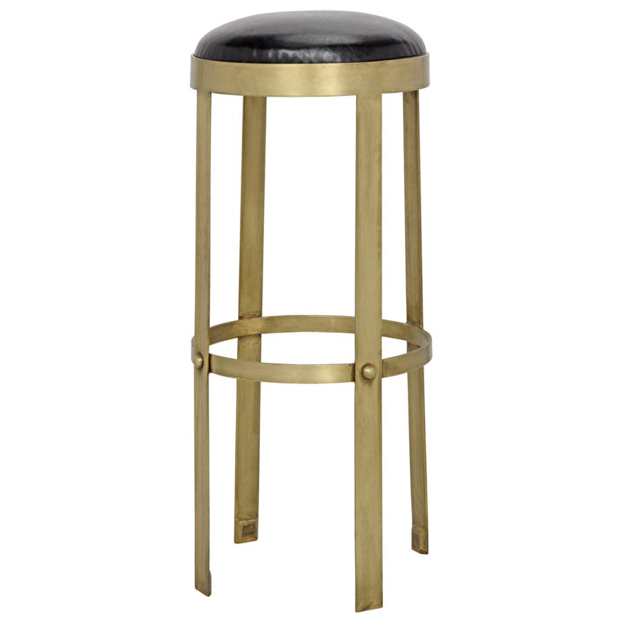 Noir, Prince Stool with Leather, Brass Finish