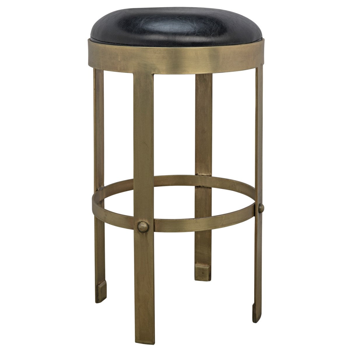 Noir, Prince Stool with Leather, Brass Finish